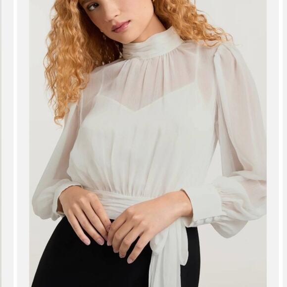 $495 Cinq à Sept Holiday Elena White Black Sheer Blouson Mini Dress Sz 2 NEW - Picture 5 of 15